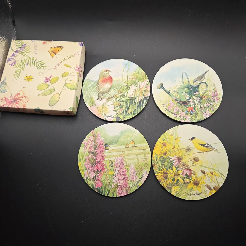 Marjolein Bastin Wildflower Meadow Coasters Set of 4 Birds Flowers Cork Base